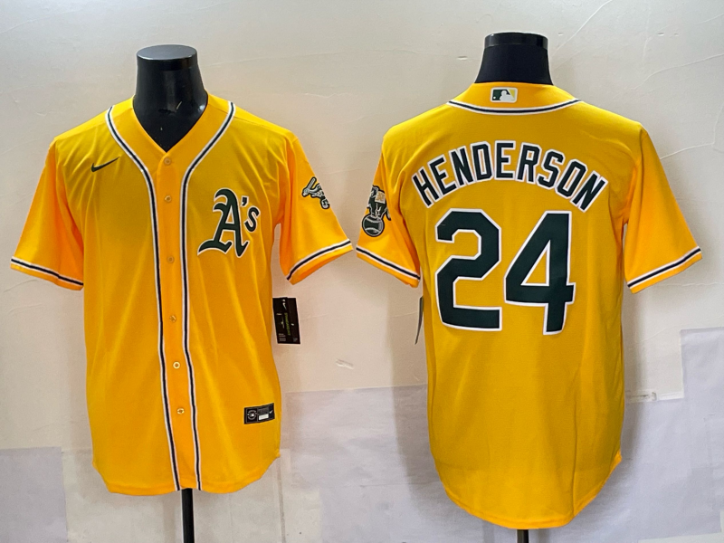 Men Oakland Athletics #24 Henderson yellow Nike 2025 MLB Jersey 001